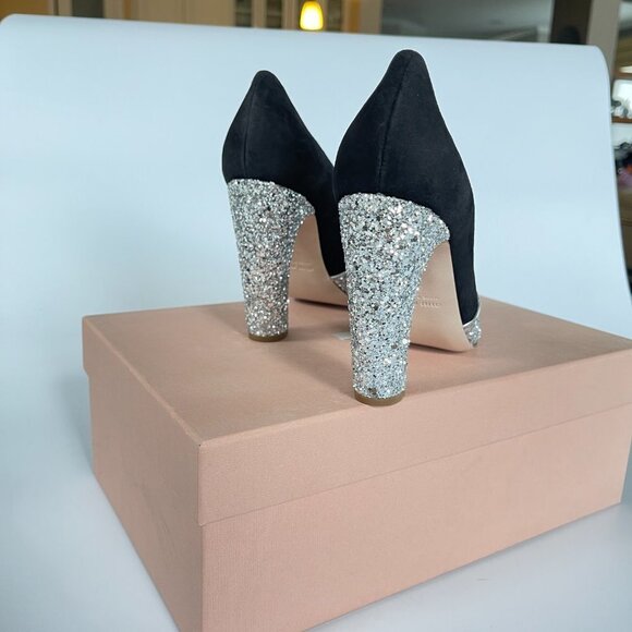 Miu Miu 5K684C Glitter Women's Black and Silver High Heel Pumps, 36, 37, 38 - Picture 9 of 13